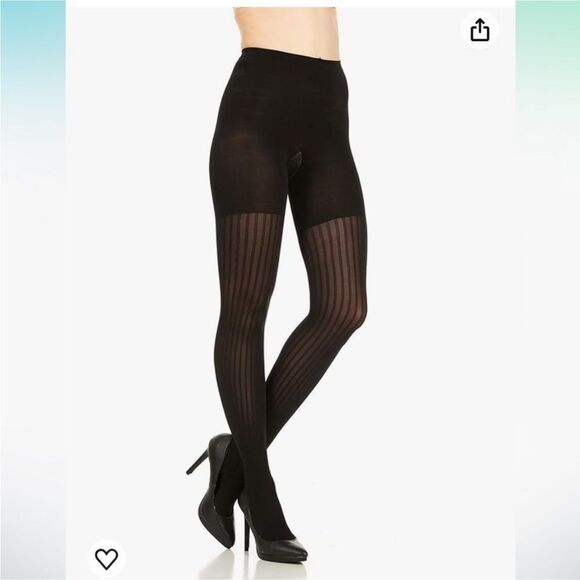 Spanx ⭐️Star Power ⭐️ Black Center Stage Shaping Tights ⭐️ ribbed row NEW - Picture 2 of 6